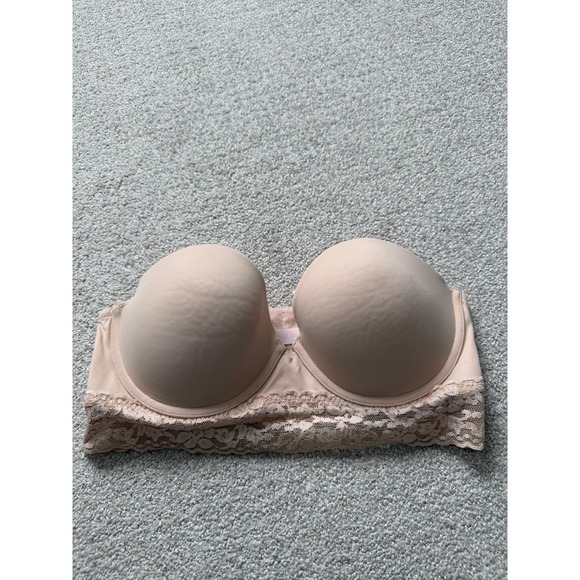 Victoria's Secret PINK Strapless Push Up Bra Nude Beige Lace Trim 36C - Picture 2 of 7